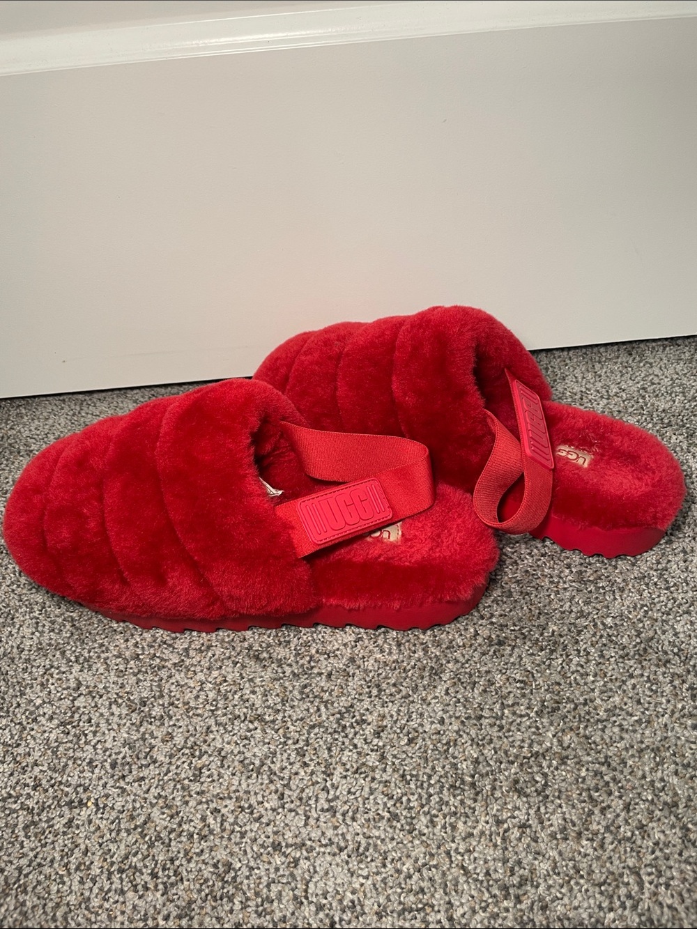 UGG Red Quilted Faux-Fur Slide Sandals